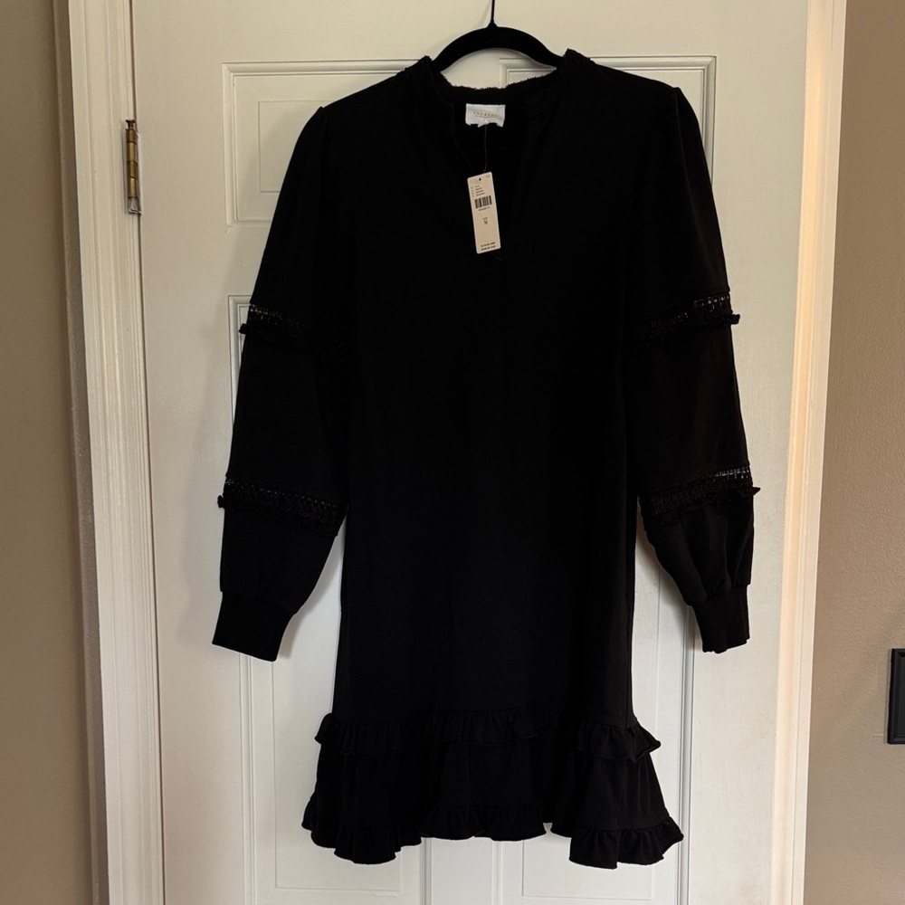Anthropologie Black Ruffle Long Sleeve Dress
